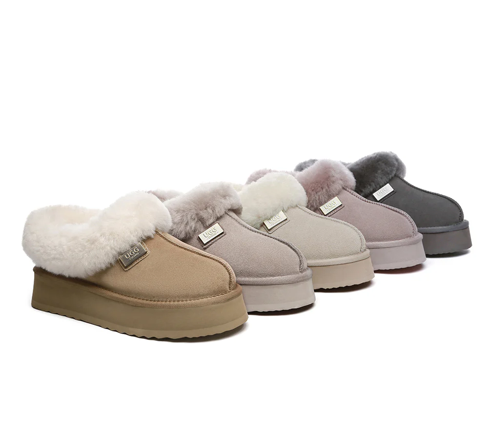ugg everau ugg slippers women sheepskin wool collar ankle platform gabri