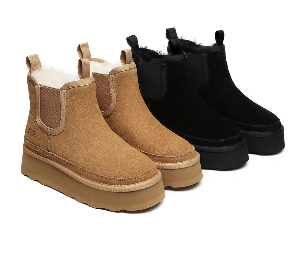 australian shepherd ugg boots sheepskin wool elastic band platform chelsie