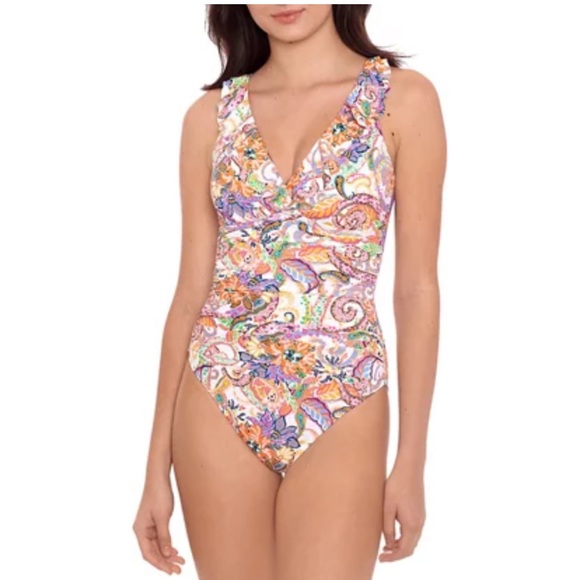 Lauren Ralph LaurenRuffle Surplice Underwire Tummy Control One Piece Swimsuit