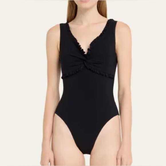 Karla Colletto Ruffle Twist V-neck Silent Underwire One Piece Swimsuit
