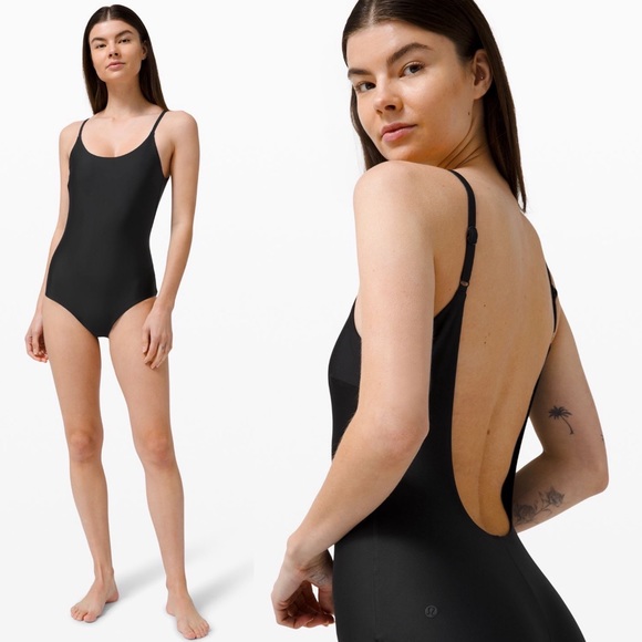 Lululemon Waterside Black One-Piece Swimsuit B/C Cup, Medium Bum Coverage - S