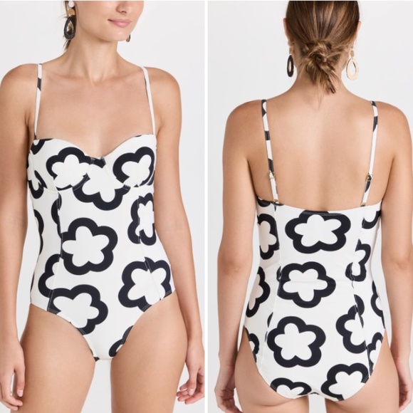 NEW Tory Burch Printed Underwire One-Piece Swimsuit-The Flower French Cream-SM