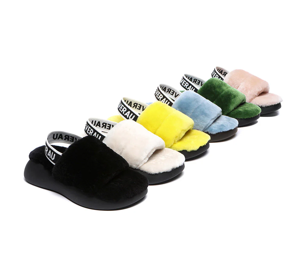 everau ugg fluffy slides women sheepskin wool slingback platform miss ever