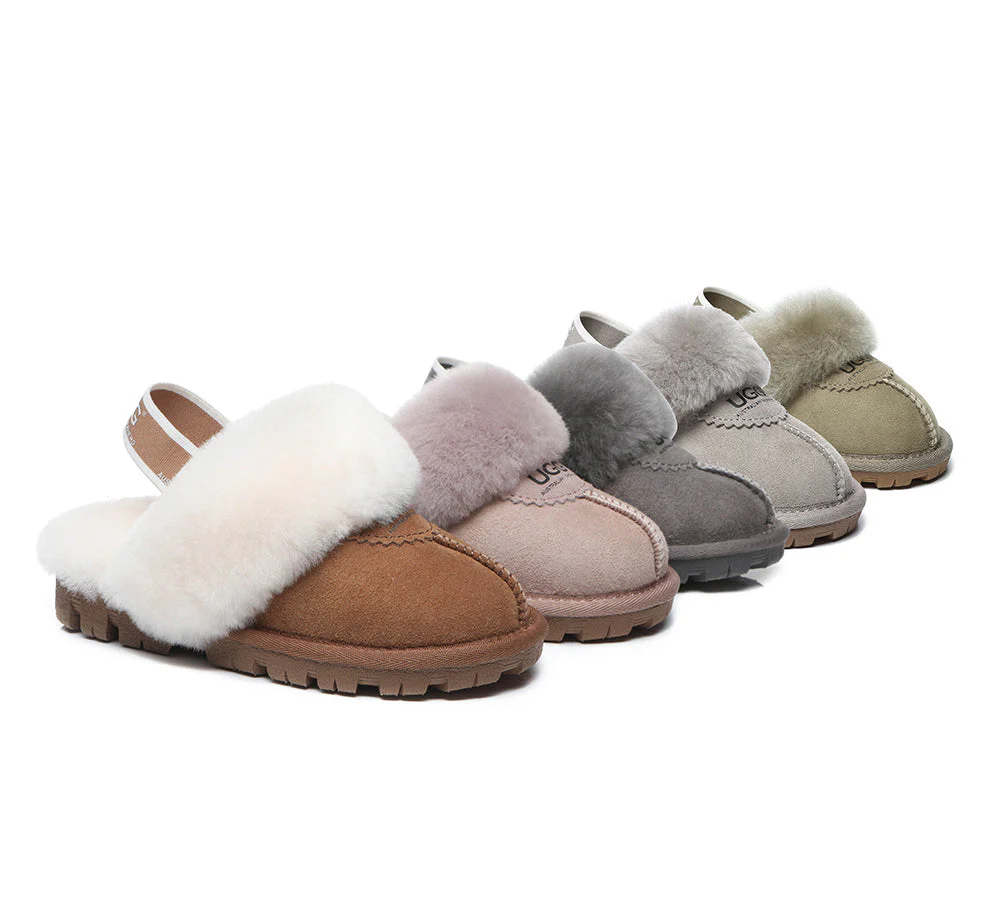 australian shepherd ugg slippers kids sheepskin wool slingback waffle plus