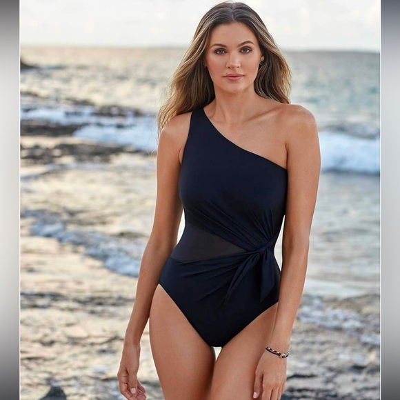 MagicSuit Network Gem Underwire Bra One Shoulder Tummy Control One Piece Swim