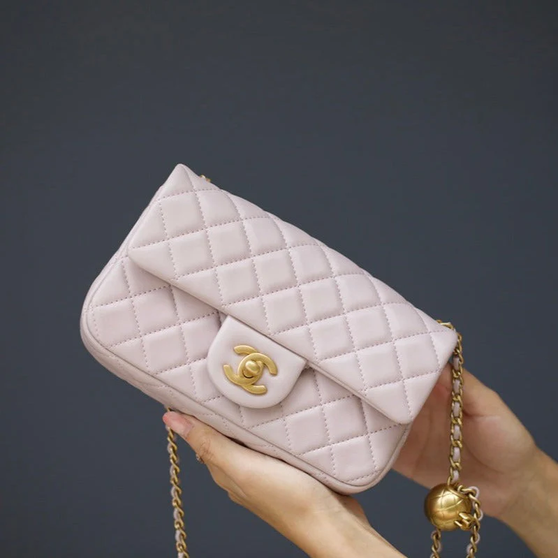 CHANEL MINI RECTANGLE FLAP BAG 20CM LIGHT PINK LAMBSKIN GOLD HARDWARE