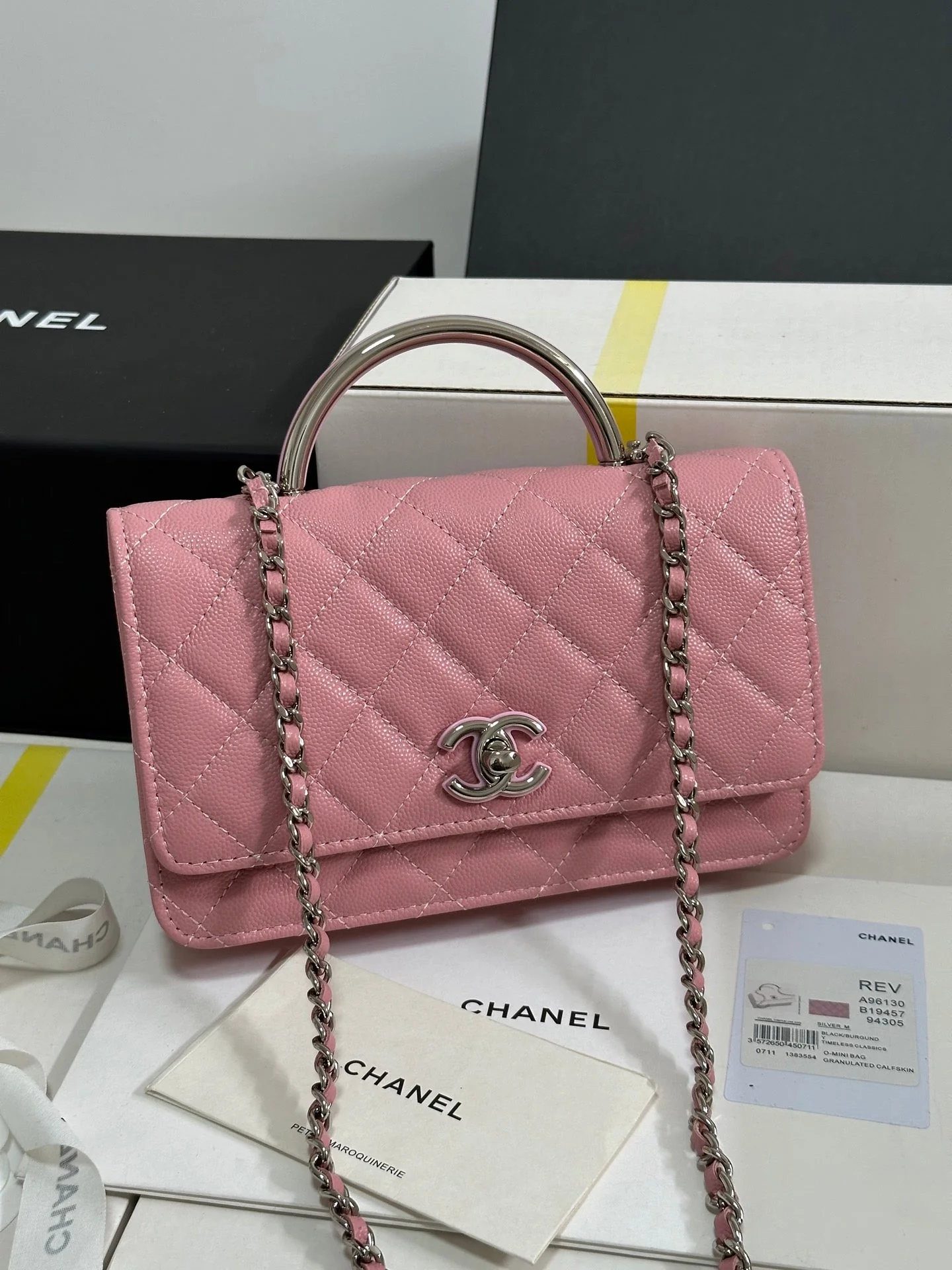 CHANEL 25P Wallet Woc Handle 19cm Pink Pastel Leather Silver Hardware 243448