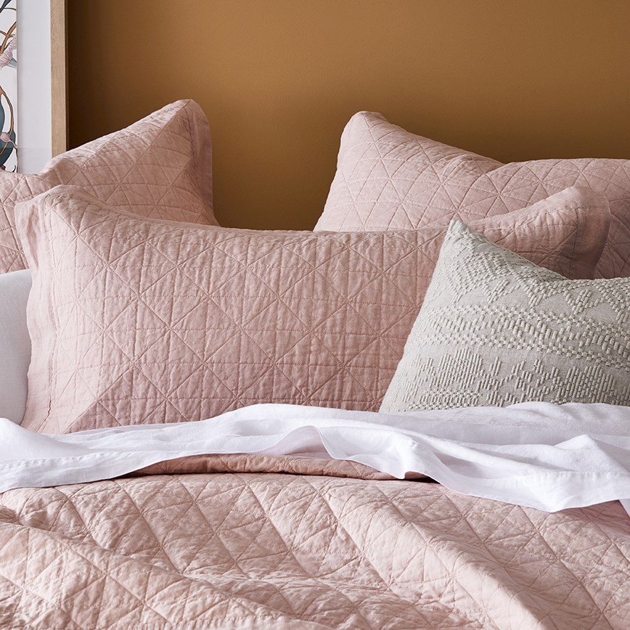 Vintage Washed Linen Nude Pink Quilted Pillowcase