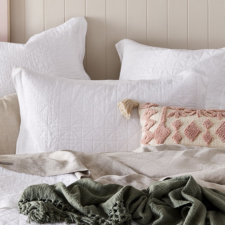 Vintage Washed Linen White Quilted Pillowcase
