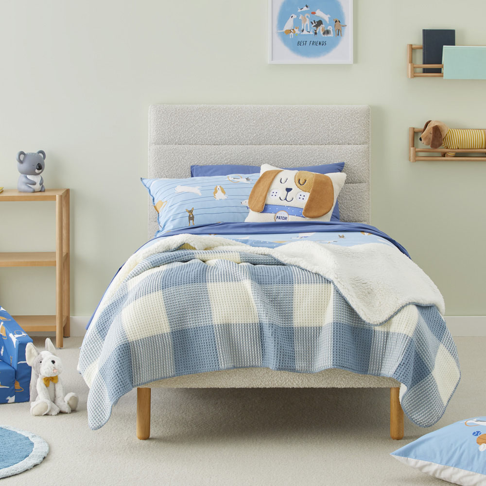 Tanner Steel Blue Gingham Check Waffle Blanket