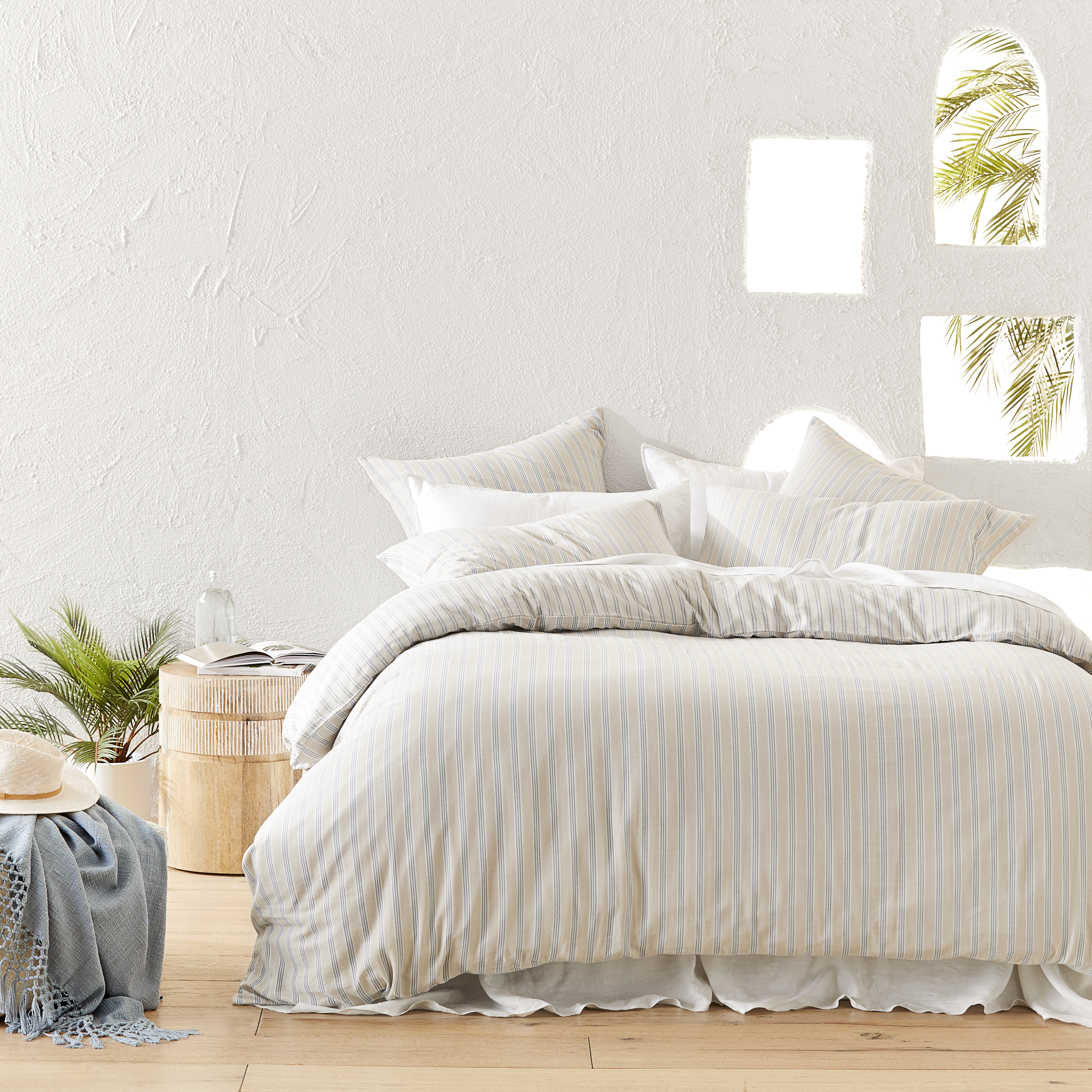 Cove Natural & Denim Stripe Quilt Cover Set + Separates
