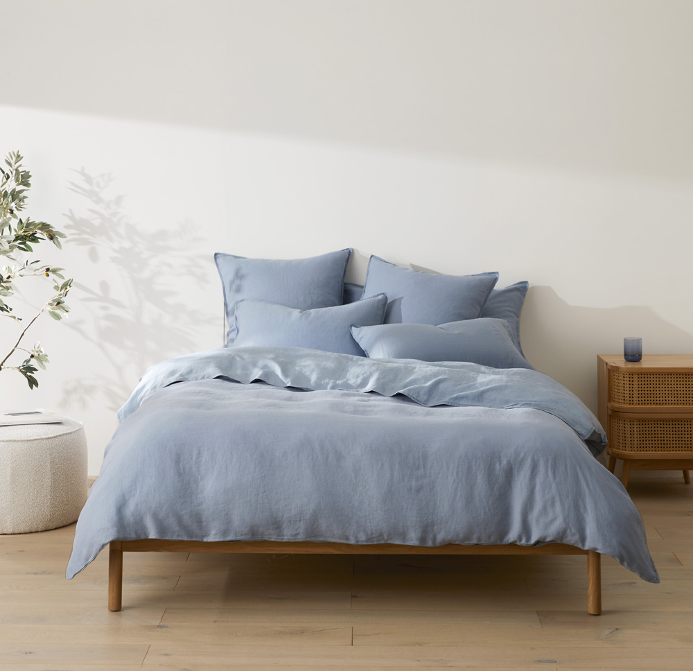 Vintage Washed Linen Dusk Blue Quilt Cover + Separates