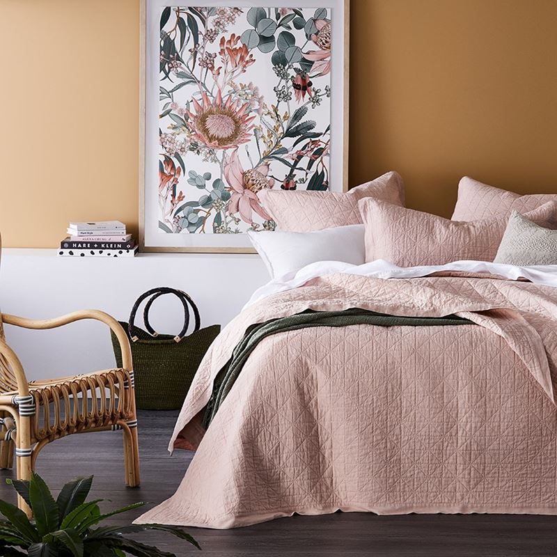 Vintage Washed Linen Nude Pink Quilted Pillowcase