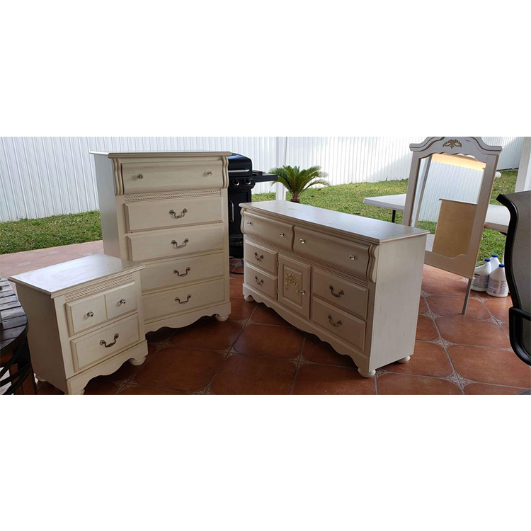 Set includes dresser, mirror, chest, nightstand and headboard