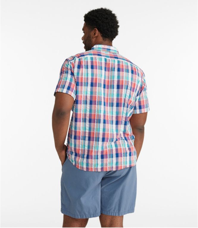 Men's Organic Cotton Seersucker Shirt, Short-Sleeve, Slightly Fitted, Plaid