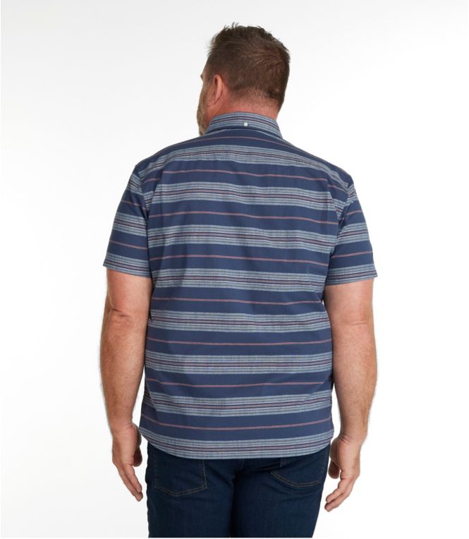 Men's Comfort Stretch Chambray Shirt, Slightly Fitted Untucked Fit, Short-Sleeve, Stripe
