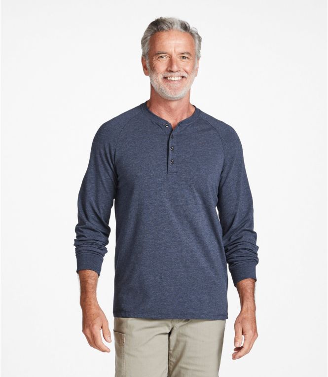 Men's Comfort Stretch Pima Tee Shirt, Long-Sleeve Henley
