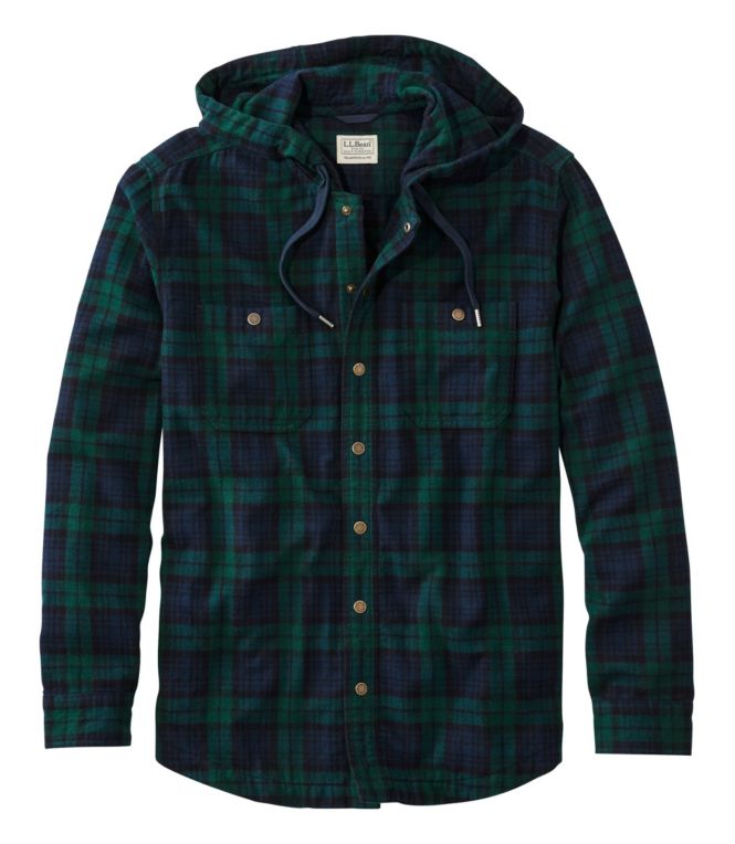 Men's Scotch Plaid Flannel Hooded Shirt, Slightly Fitted