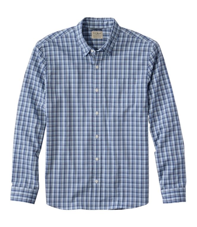 Men's Comfort Stretch Performance Shirt, Long-Sleeve, Slightly Fitted Untucked Fit, Plaid
