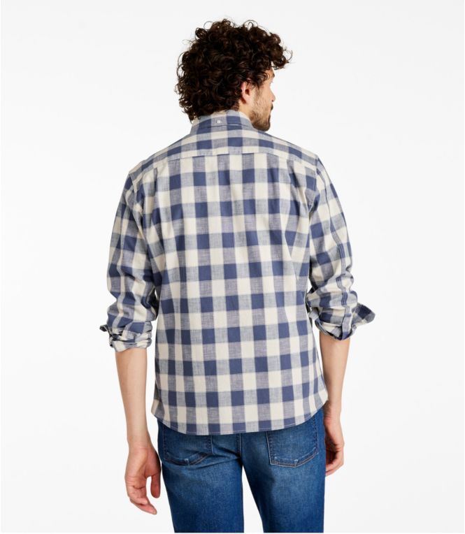 Men's Comfort Stretch Chambray Shirt, Long-Sleeve, Slightly Fitted Untucked Fit, Plaid