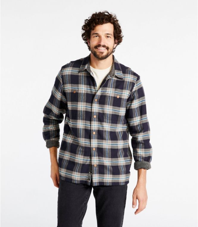 Men's Fleece-Lined Flannel Shirt, Snap Front, Slightly Fitted