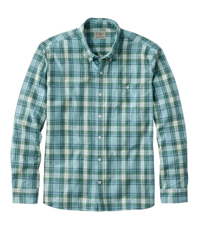Men's Comfort Stretch Chambray Shirt, Long-Sleeve, Slightly Fitted Untucked Fit, Plaid