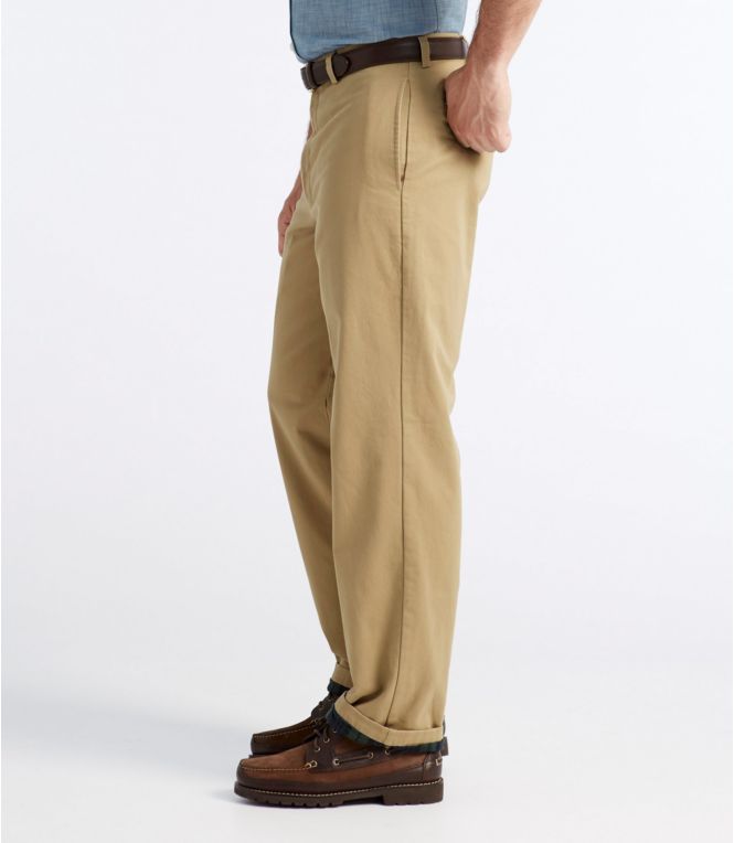 Men's Double L® Chinos, Natural Fit, Plain Front, Flannel-Lined