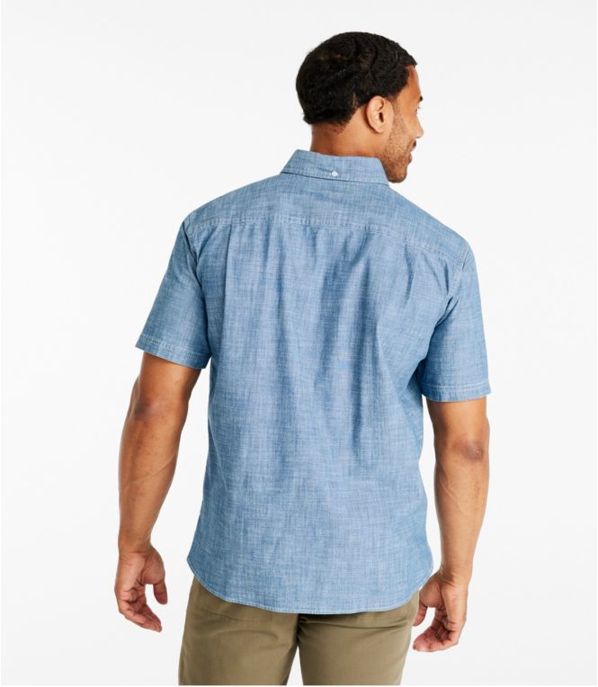 Men's Comfort Stretch Chambray Shirt, Traditional Untucked Fit, Short-Sleeve