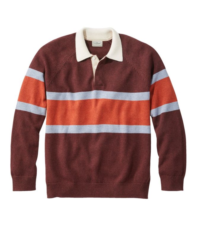 Men's Wicked Soft Cotton/Cashmere Sweater, Rugby Polo, Stripe