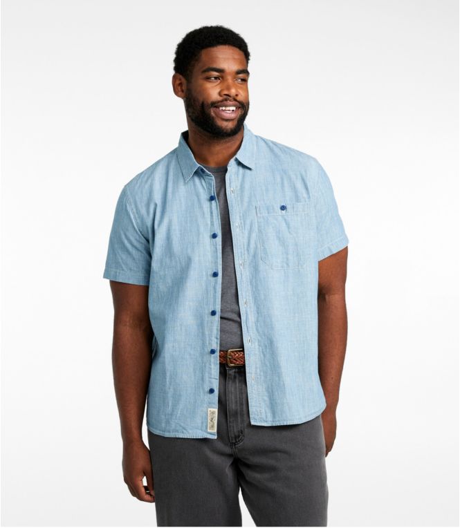 Men's Signature Woven Cotton Shirt, Short-Sleeve, Slim Fit