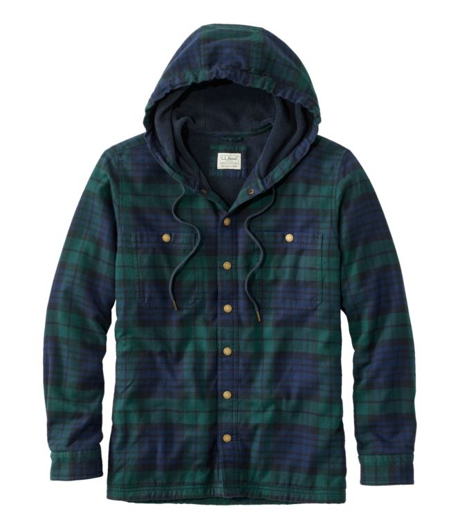 Men's Fleece-Lined Flannel Shirt, Hooded Snap Front, Slightly Fitted