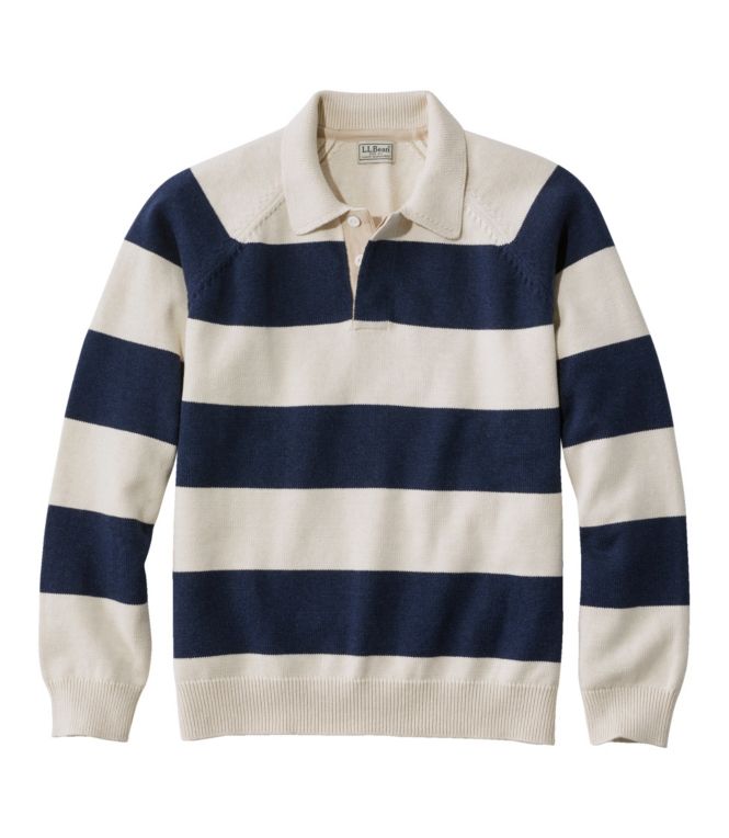 Men's Wicked Soft Cotton/Cashmere Sweater, Rugby Polo, Stripe