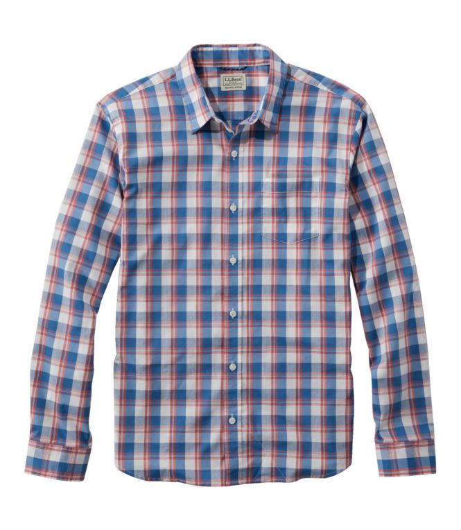 Men's Comfort Stretch Performance Shirt, Long-Sleeve, Slightly Fitted Untucked Fit, Plaid