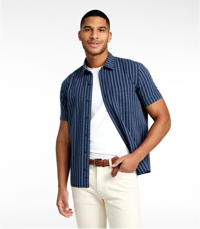 Men's Signature Seersucker Madras Shirt, Short-Sleeve