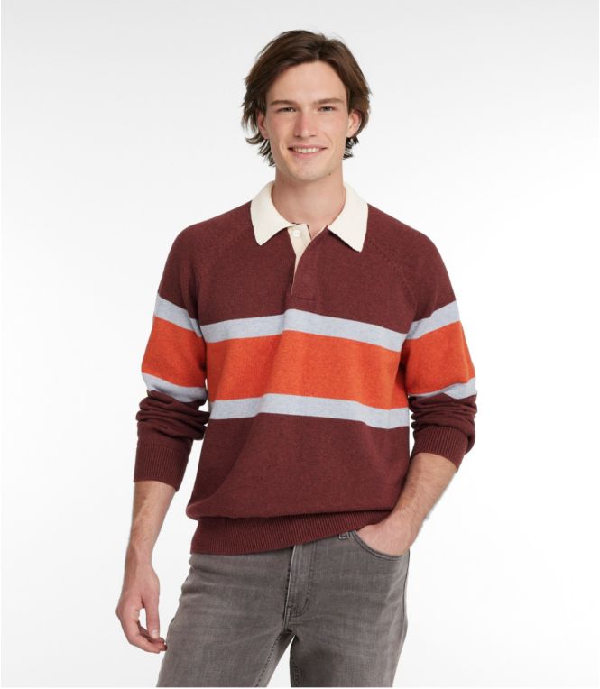 Men's Wicked Soft Cotton/Cashmere Sweater, Rugby Polo, Stripe