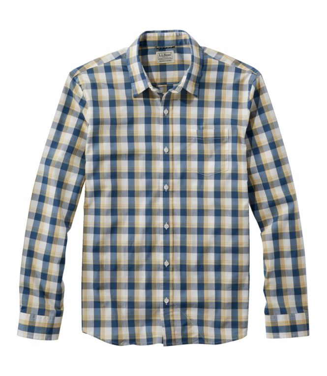 Men's Comfort Stretch Performance Shirt, Long-Sleeve, Slightly Fitted Untucked Fit, Plaid