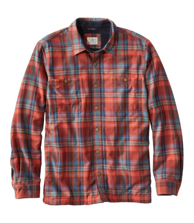 Men's Fleece-Lined Flannel Shirt, Snap Front, Slightly Fitted