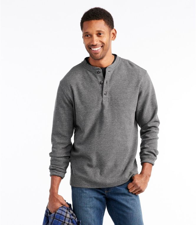 Men's Unshrinkable Mini-Waffle Henley, Long-Sleeve Traditional Fit