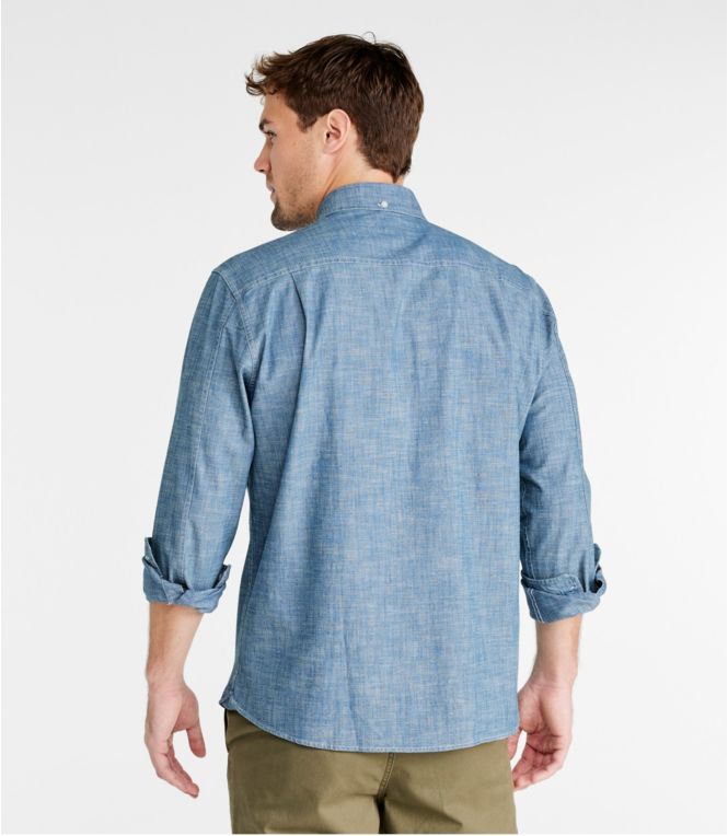 Men's Comfort Stretch Chambray Shirt, Long-Sleeve, Slightly Fitted Untucked Fit