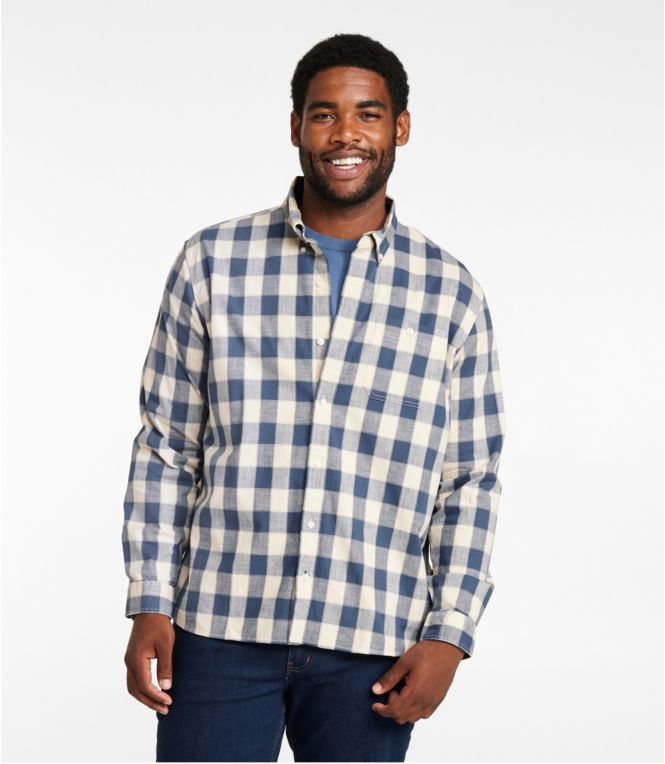 Men's Comfort Stretch Chambray Shirt, Long-Sleeve, Slightly Fitted Untucked Fit, Plaid