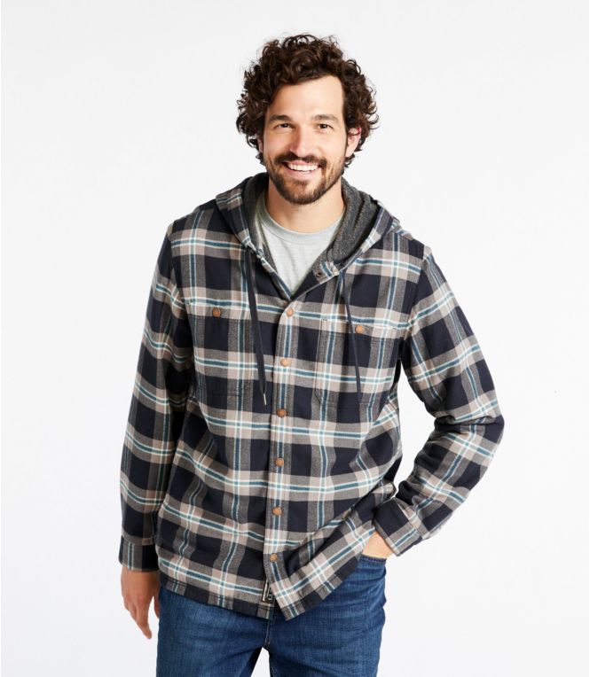 Men's Fleece-Lined Flannel Shirt, Hooded Snap Front, Slightly Fitted