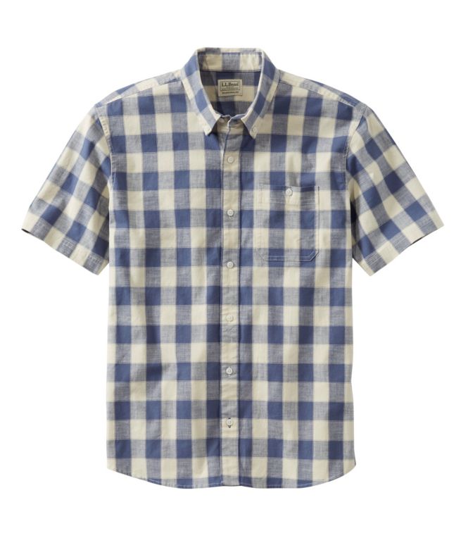Men's Comfort Stretch Chambray Shirt, Traditional Untucked Fit, Short-Sleeve, Plaid