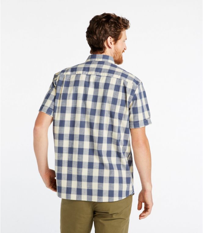 Men's Comfort Stretch Chambray Shirt, Traditional Untucked Fit, Short-Sleeve, Plaid