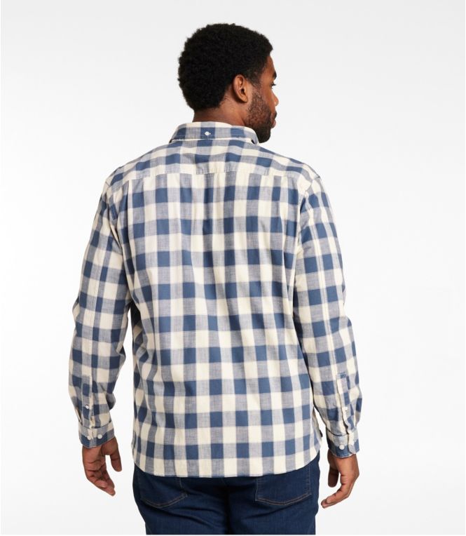 Men's Comfort Stretch Chambray Shirt, Long-Sleeve, Slightly Fitted Untucked Fit, Plaid