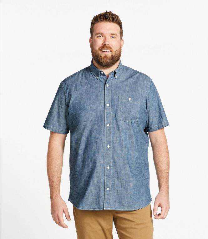 Men's Comfort Stretch Chambray Shirt, Traditional Untucked Fit, Short-Sleeve