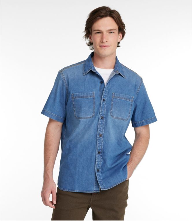Men's BeanFlex® Denim Shirt, Short-Sleeve, Slightly Fitted Untucked Fit