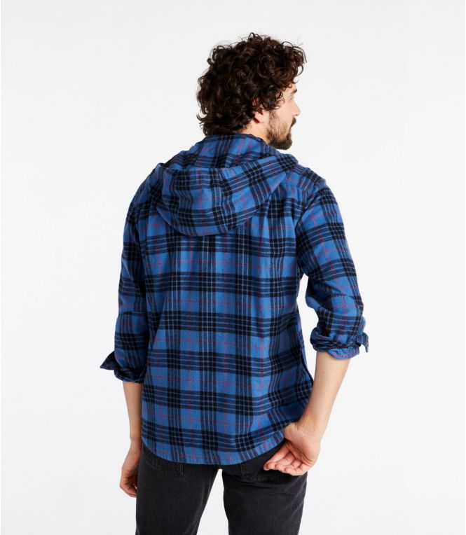 Men's Scotch Plaid Flannel Hooded Shirt, Slightly Fitted