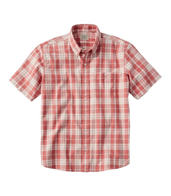 Men's Comfort Stretch Chambray Shirt, Traditional Untucked Fit, Short-Sleeve, Plaid