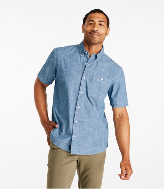 Men's Comfort Stretch Chambray Shirt, Traditional Untucked Fit, Short-Sleeve