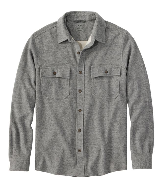 Men's Washed Cotton Double-Knit Chamois Shirt, Long-Sleeve